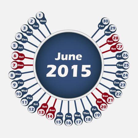 Vector rounded calendar 2015 June template for designのイラスト素材