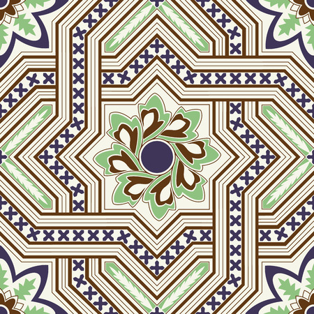Vector arabic seamless pattern. Blue, green and brown tonesのイラスト素材