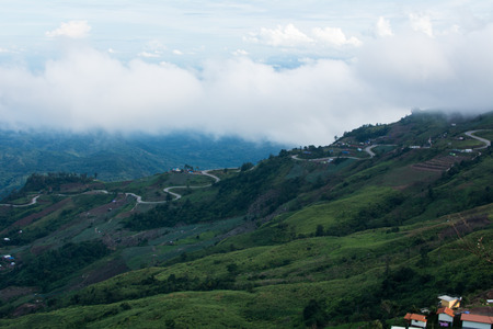 Blue sky and Green Scene from hillsの写真素材