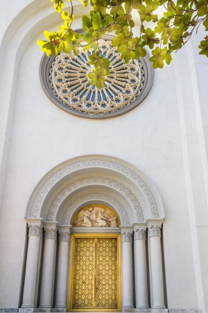 chuch door way  on the thai art church door texture  This image showing the mixing art between Christian and Buddhism の写真素材