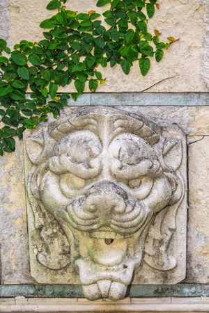 sandstone head lion statue.の写真素材