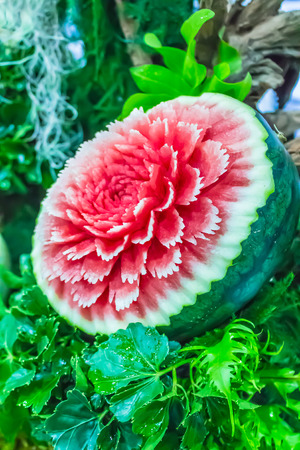 Watermelon carving in the garden.の写真素材