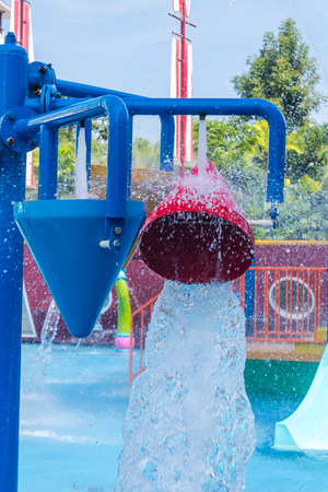 Colorful waterpark tubes and pool in tropical aquapark.のeditorial素材