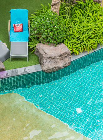 Top view relaxing poolside swimming pool chair.の写真素材