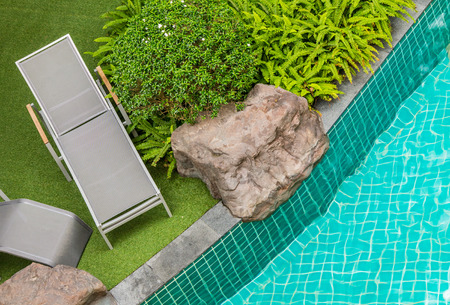 Top view relaxing poolside swimming pool chair.の写真素材