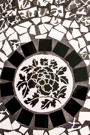 Porcelain tile style black and white flower.の写真素材