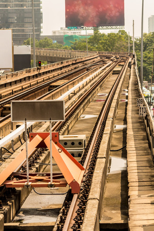 Detail of rail yard, tracks and endstation BTS in Thailand.の写真素材