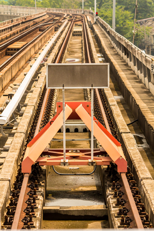 Detail of rail yard, tracks and endstation BTS in Thailand.の写真素材