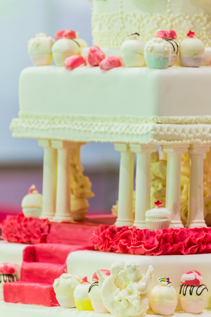 Sweet beauty flower and topping pastel color on weddinng cake decoration.の写真素材