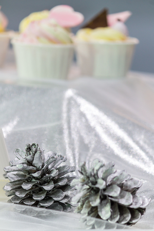 Sweet beauty flower and topping pastel color on weddinng cake decoration.の写真素材