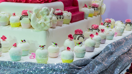 Sweet beauty flower and topping pastel color on weddinng cake decoration.の写真素材
