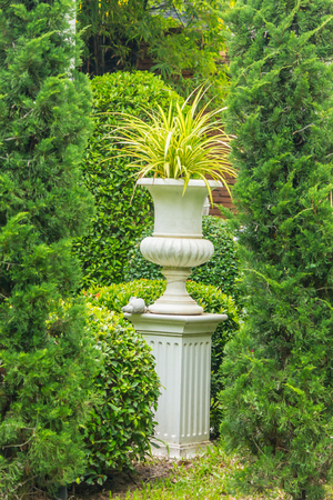 Gothic flower pot in cozy garden on summer.の写真素材
