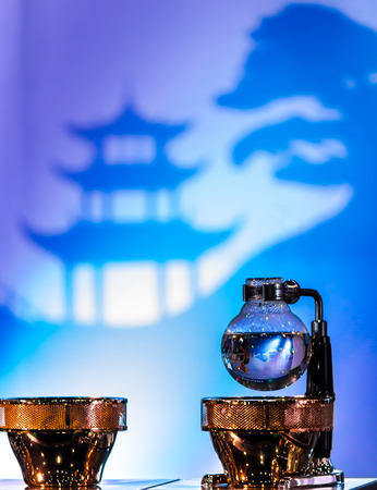 Syphon Coffee or Vacuum Coffee is full immersion tasteful, Blended smell and taste of roasted coffee with direct contact boiled water and show boiling water, stunning vacuum process by Beam heater.の写真素材