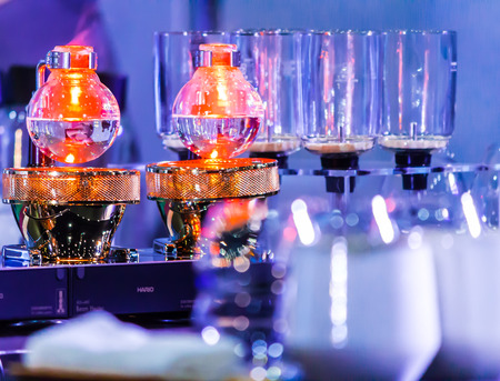 Syphon Coffee or Vacuum Coffee is full immersion tasteful, Blended smell and taste of roasted coffee with direct contact boiled water and show boiling water, stunning vacuum process by Beam heater.の写真素材