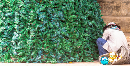 Worker decoration christmas ornament on Christmas tree.の写真素材