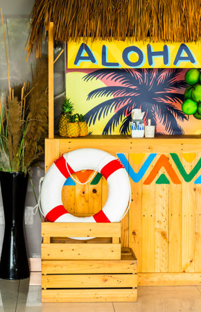Interior ALOHA BAR in resort on summer.