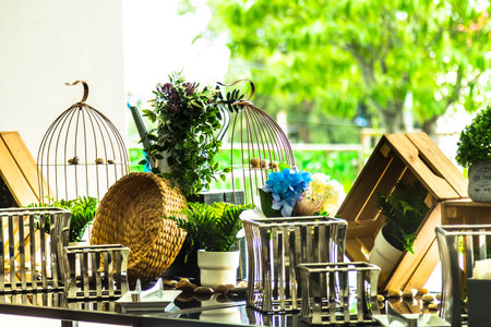 Party dinner table setting with tableware and silverware.の写真素材