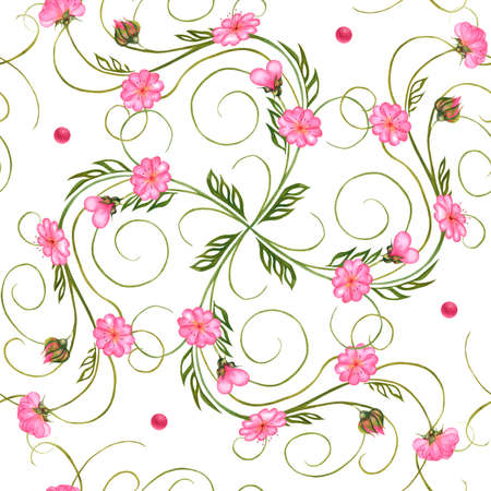 Pink rosy soft tender gentle flowers heart-shaped watercolor picture hearts hand drawn Valentines Day wedding loveの写真素材