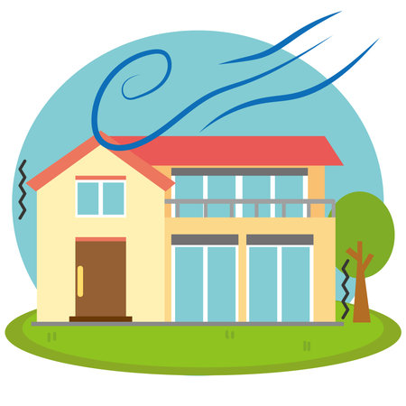 a house swaying by strong windsのイラスト素材
