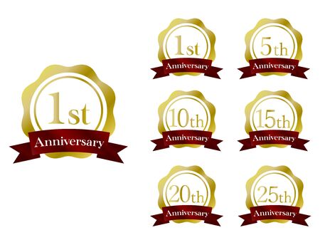 Set of Anniversary Emblems with Red Ribbons.のイラスト素材