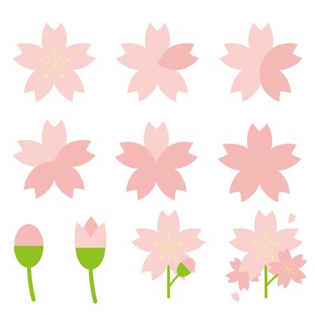 Cherry blossom s/she blooms forecast, illustration set. Petals.のイラスト素材