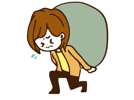 A woman carrying a large stone on her back. Heavy pressure, power harassment.のイラスト素材