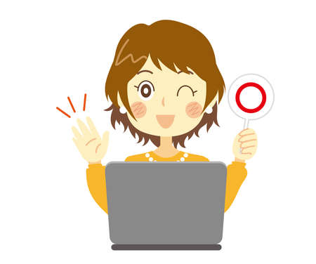 A woman giving an ok sign. computer. Correct answer.のイラスト素材