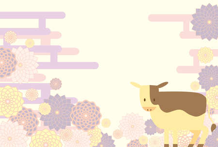 Flower and cow background material. Pink /purpleのイラスト素材