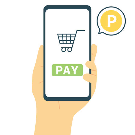 Image of points being redeemed for purchases made with a smartphone.のイラスト素材