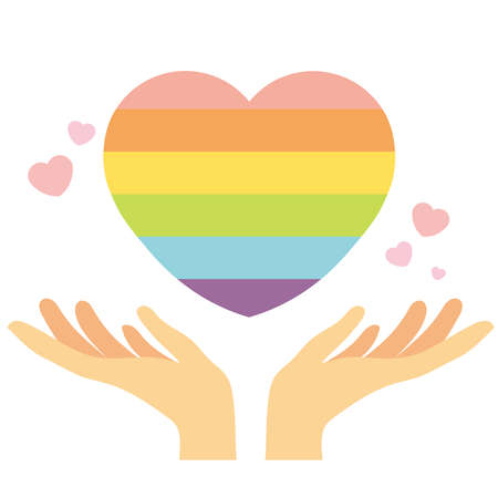 A hand holding a rainbow-colored heart during LGBT, Pride Month.のイラスト素材