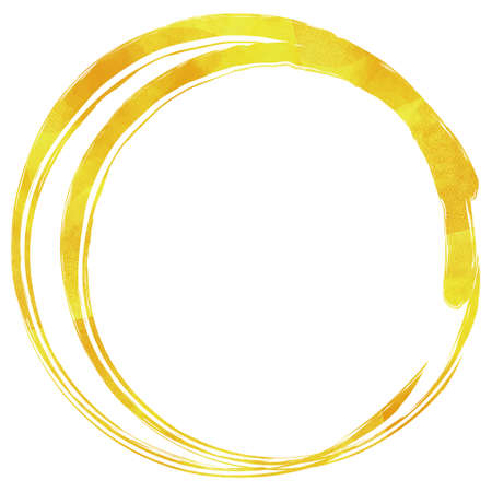 A double circle that looks like it was drawn with a golden Japanese brush. Watercolor texture.のイラスト素材