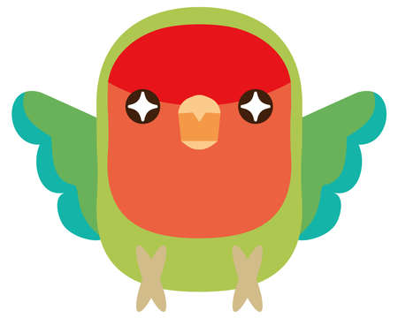 Illustration of a Rosy-faced lovebird  with eyes sparkling with anticipation.のイラスト素材