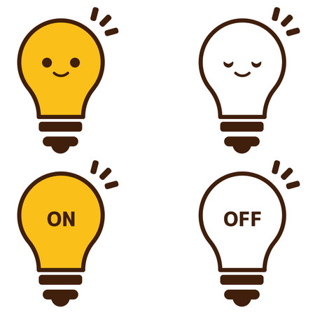 A set of illustrations of light bulbs with faces on them.のイラスト素材