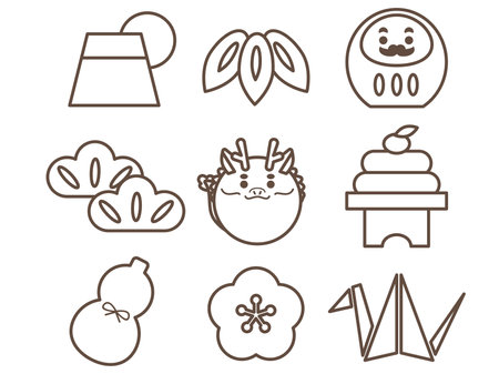Cute Year of the Dragon New Year Card Materials, Icon Setのイラスト素材
