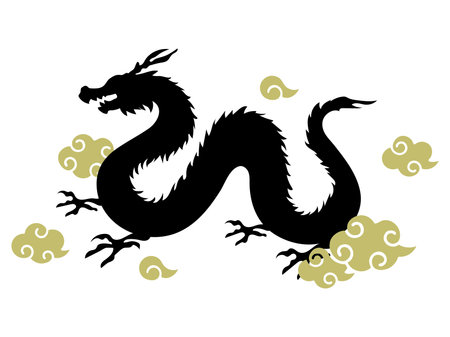 New Year greeting material for the year of the dragon, silhouette, cloud and dragonのイラスト素材