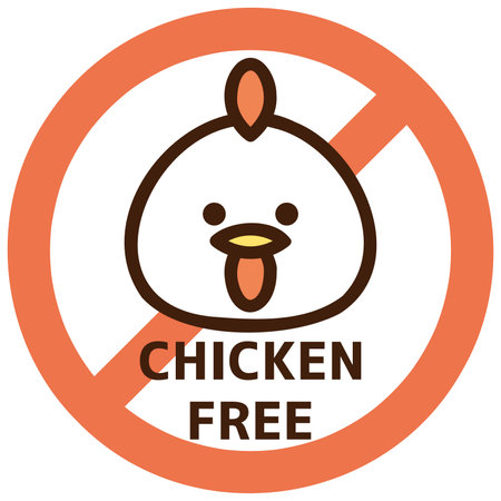 No chicken free sign. No chicken free sticker. Vector illustration.のイラスト素材