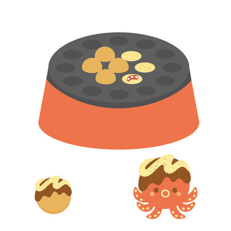 Illustration of a Cute Seafood Takoyaki Set. Vectorのイラスト素材
