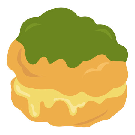 Cream puffs filled with custard cream decorated with matcha chocolate.のイラスト素材