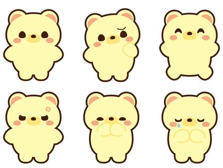 Set of illustrations of white bears facing forward. Various posesのイラスト素材