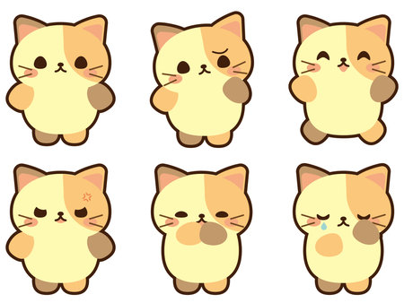 Set of illustrations of cats facing forward. Various posesのイラスト素材