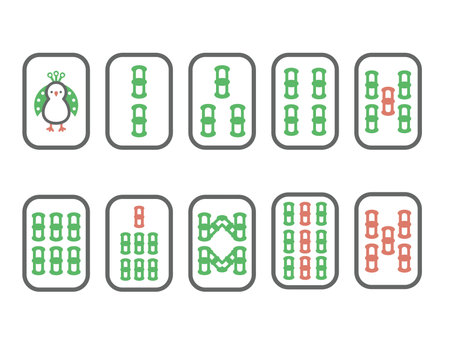Mahjong tiles,bamboo tiles setのイラスト素材