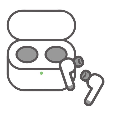Robot with headphones thin line icon. Talkbot vector illustration isolated on white. Robot outline style design, designed for web and app.のイラスト素材