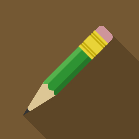 Vector illustration. Icon square shape of green pencil with eraser in flat designのイラスト素材