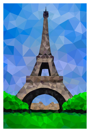 Vector illustration. Abstract landscape in the polygon style. View from Champ de Mars at the Eiffel Towerのイラスト素材