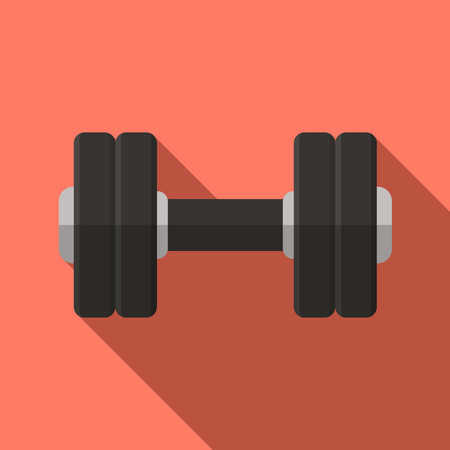 Vector illustration. Icon of toy dumbbell with a matt black handle in flat design with shadow effectのイラスト素材