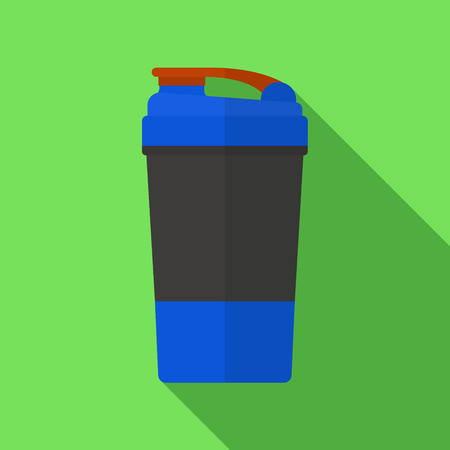 Vector illustration. Icon of toy sports shaker for protein powder and gainer in flat design with shadow effect. Healthy nutrition and fitnessのイラスト素材