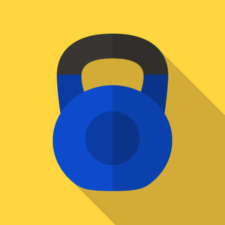 Vector illustration. Icon of toy blue kettlebell with a matt black handle in flat design with shadow effectのイラスト素材