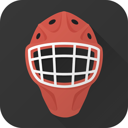illustration. Toy hockey goalie helmet in flat design with long shadow. Square shape icon in simple design.のイラスト素材