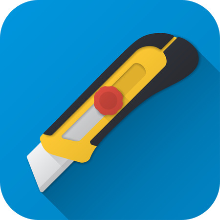 Vector illustration. Toy construction utility knife in flat design with long shadow. Square shape icon in simple design.のイラスト素材