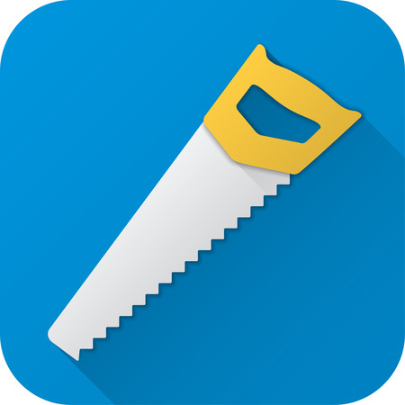Vector illustration. Toy saw in flat design with long shadow. Square shape icon in simple design.のイラスト素材